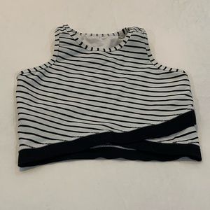Black and white striped sports bra
